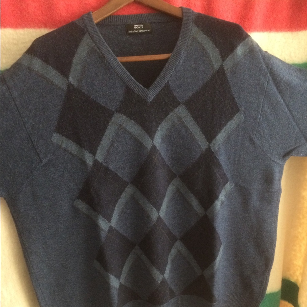 UK-XXL M&S Plaid Argyle Lambswool Sweater